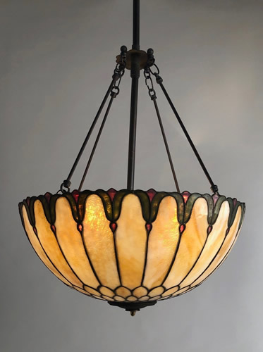 Art Nouveau Leaded Glass Inverted Dome Light